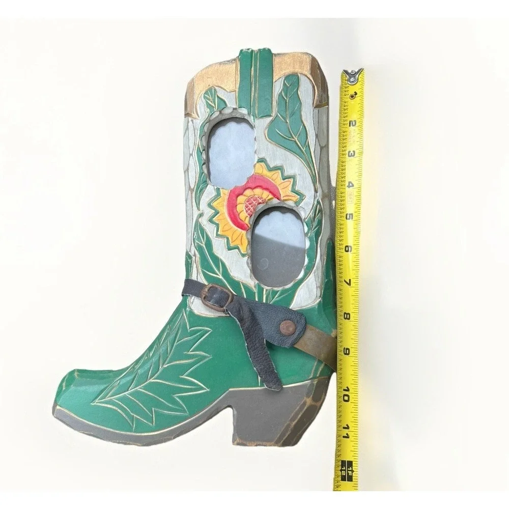 Western Cowboy Boot Double Picture Frame Sunflower Spur Wooden Wall Decor 12